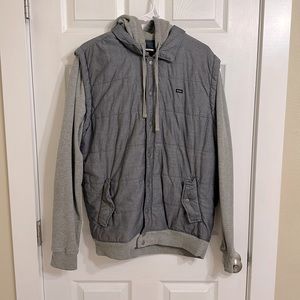 RVCA Men’s Sweatshirt Hoody Type Jacket. Grey/Blue Colorway